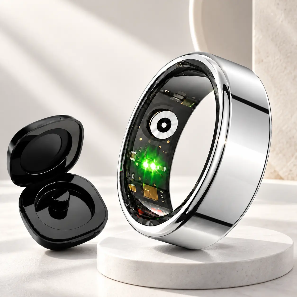 Smart Ring Heart Rate, Fitness Tracker with 24/7 Sleep Tracking,  Stress & Cycle Tracking, Family Care Mode, Free App, No Subscription for Men & Women, Android & iOS Compatible, Wearable, IP68 Waterproof Wearable