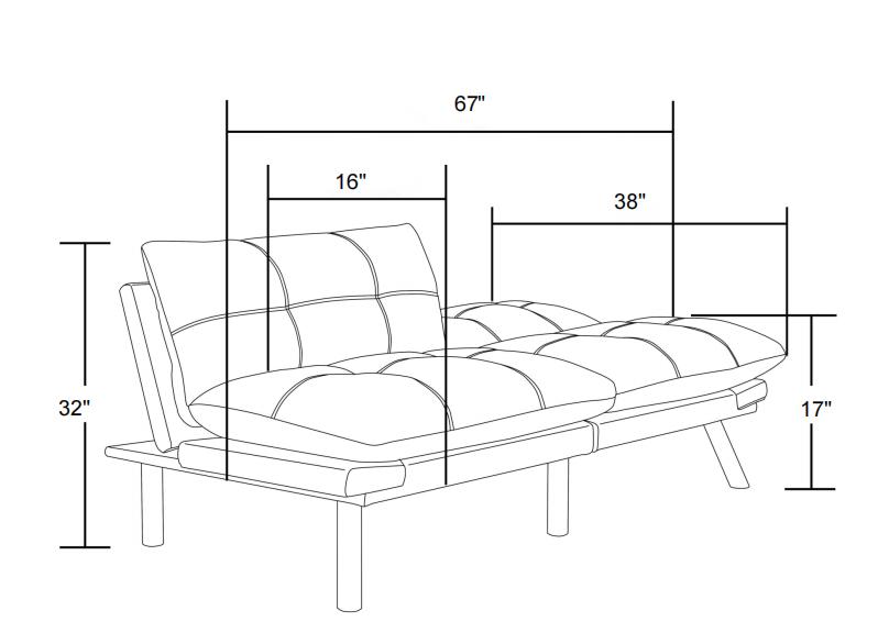 SAVEYOUR American Furniture Warehouse Black Convertible Folding Sofa Bed Modern Sleeper Sofa 2-Seater Adjustable Armrests & Backrest for Small Apartments