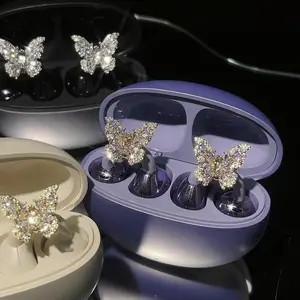 Crystal Butterfly Earbud Charms Universal Clip-On Rhinestone Decor for Wireless Headphones DIY Sparkling Ear Accessories Sport Earphone Jewelry Charging Compatible Bling Attachment