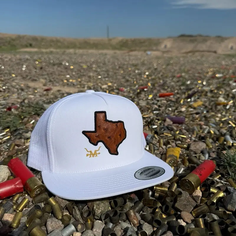 Texas Ostrich SnapBack Hat with Unique State Design and Gold Accents