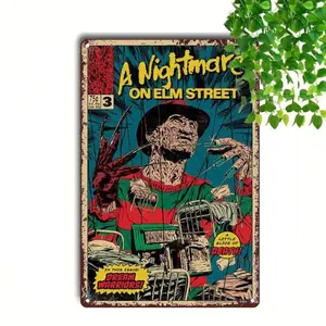 Vintage Metal Sign, Freddy's Nightmare on Elm Street Halloween Wall Decor, Signage, Wall Art for Home Living Room Bedroom Bar Coffee Shop Decor
