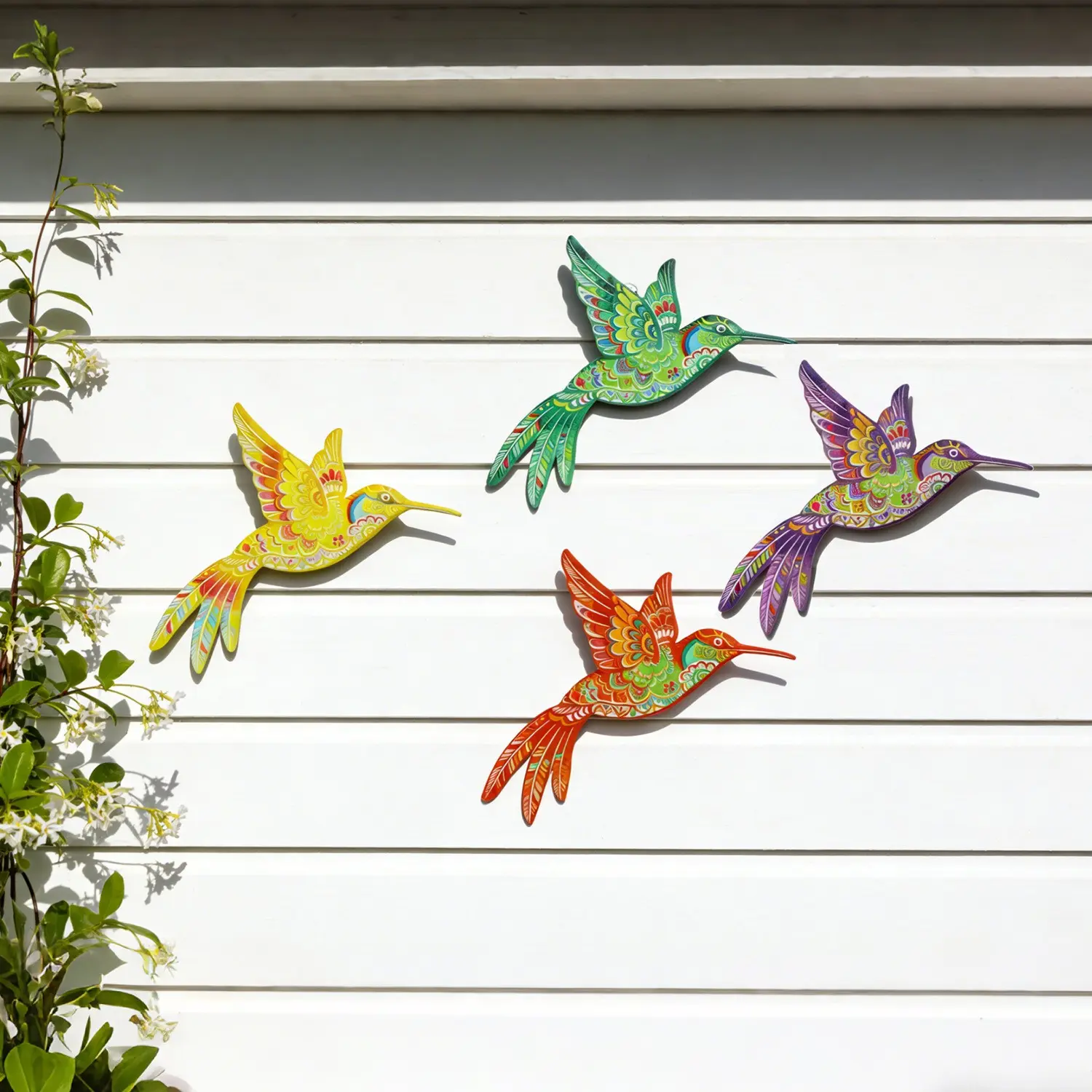 Metal Hummingbird Wall Art Decor Set, Outdoor & Indoor Decoration, Garden Sculptures Statues, Exterior Decorative Statues, Garden Accessories, Balcony, Patio, Fence, Home Decor, Ideal Gift for Bird Lovers
