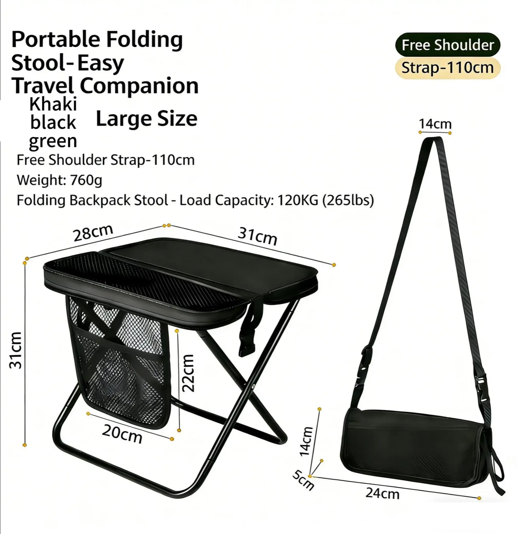 Portable Folding Stool with Handbag-Style Design, Compact Foldable Seat with Quick Open Structure, Space-Saving Storage and Easy-Carry Construction