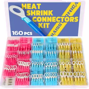 160 count Heat Shrink Wire Connectors-Marine Grade Heat Shrink  Connectors-Electrical Connectors Kit of Tinned Red Copper,AWG 26-10 Crimp Insulated Ring Fork  Splice(4Colors/31Sizes)