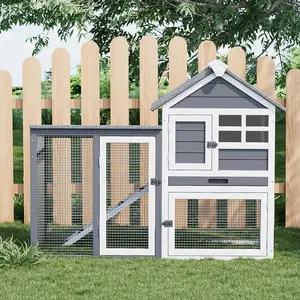 2-Story Rabbit Hutch, Small Wooden Chicken Coop, with Waterproof Roof, Pull Out Tray and Anti-Slip Ramp, Bunny Cage for Indoor Outdoor (45.28" L x 20.08" W x 36.61" H)