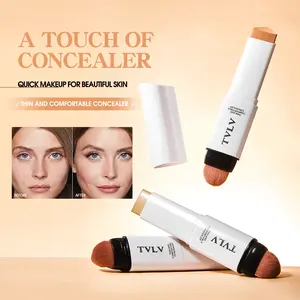 Dual-Ended Foundation Concealer Stick Cosmetic - Built-In Brush, Moisturizing Lightweight Formula for Natural Flawless Look, Ideal for Daily Wear & On-the-Go Touch-Ups
