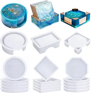 18 Pcs Coaster Resin Molds Silicone, Coaster Molds with Round Square Octagon Shape Holder Molds for Epoxy Resin, DIY Art Craft Cup Mats Snowflake Shaped
