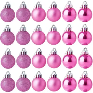 Set of 24 Mini Shatterproof Christmas Balls Tree Ornaments Party Decoration, 3cm/1.18inch (Pink)