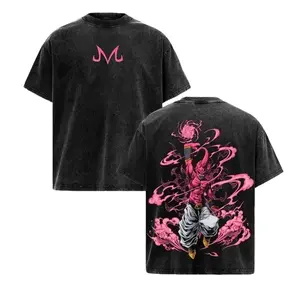 Majin Buu Vintage Washed Anime T-Shirt | Kid Buu Pink Energy Graphic Tee | Oversized Streetwear Retro Shirt | Heavy Cotton Gift for DBZ & Anime Fans
