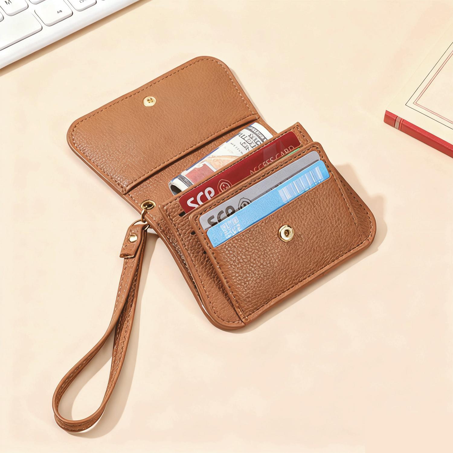 Women's Hand-Sized Casual Chic Foldable Tri-Fold Wallet with Wrist Strap, ID Window, Cash Compartment, Rear Zipper Coin Pocket, Multi-Function Bow Accent,back to school,back to school haul