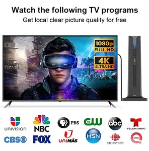 Digital Antenna for Smart TV Indoor, 2026 HD Antennas with 3M-Stick Base, 360°&Long Range Reception 4k 1080p for Local Channels, Easy Setup Antenna for TV Without Cable (Black)