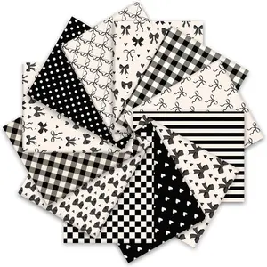 12 count Bow Cotton Fabric  18 x 22 Inch Plaid Dot Stripe Heart Bow  Quarters Black Milky White Sewing Fabrics for DIY Craft Party Decor