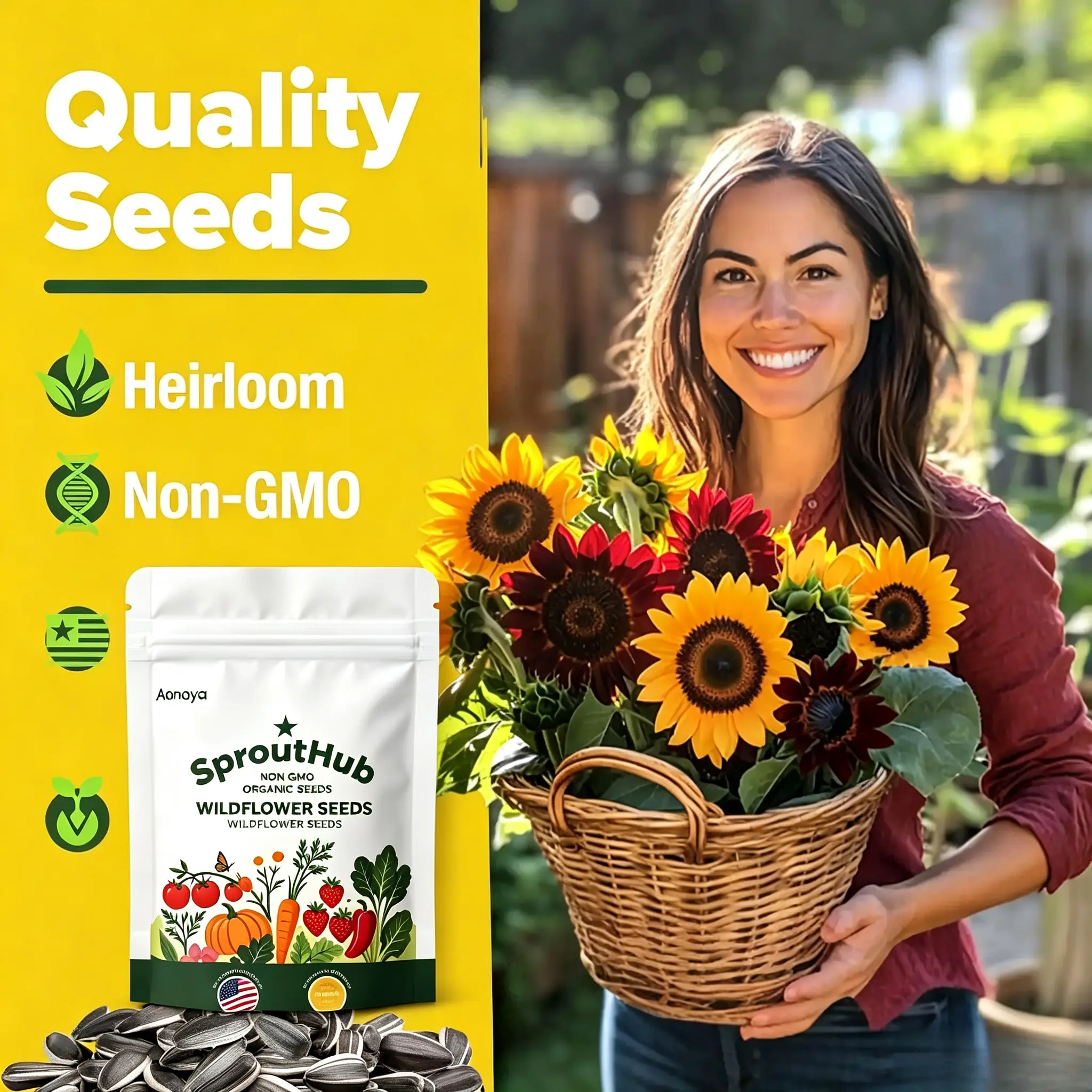 Heirloom Non-GMO Dwarf Sunflower Seeds Packet - High Germination Dwarf Variety Potted Plants for Indoor-Outdoor Planters, Full Sun Flowers