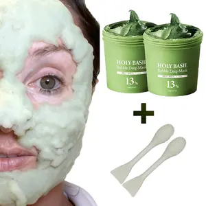Holy Basil Bubble Deep Mask 13% – K-Beauty Clay Bubble Mask with Sparkling Holy Basil & PHA, Gently Detoxifies Pores and Removes Blackheads, Korean Wash-Off Pack for Clearer Skin, 90g (2Ea+2Brush) Holy Basil Carbonated Bubble Mask