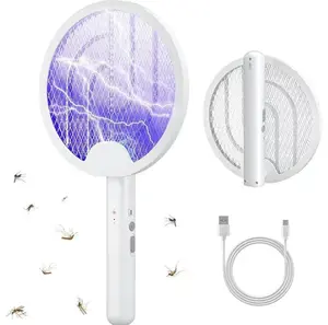 Electric Fly Swatter Racket - 2 in 1 Smart Bug Zapper with USB Rechargeable Base Motor for Efficient Operation 3-layer Mesh USB Cable for Indoor and Outdoor Use Household Items Appliances Mosquito Trap Mosquito Repellent