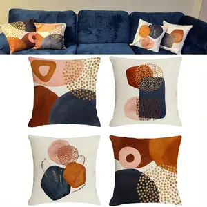 4 Pcs Printed Linen Sofa Pillow Cover Modern Pillow Covers Orange Abstract Throw Pillow Covers Fashion Accessories