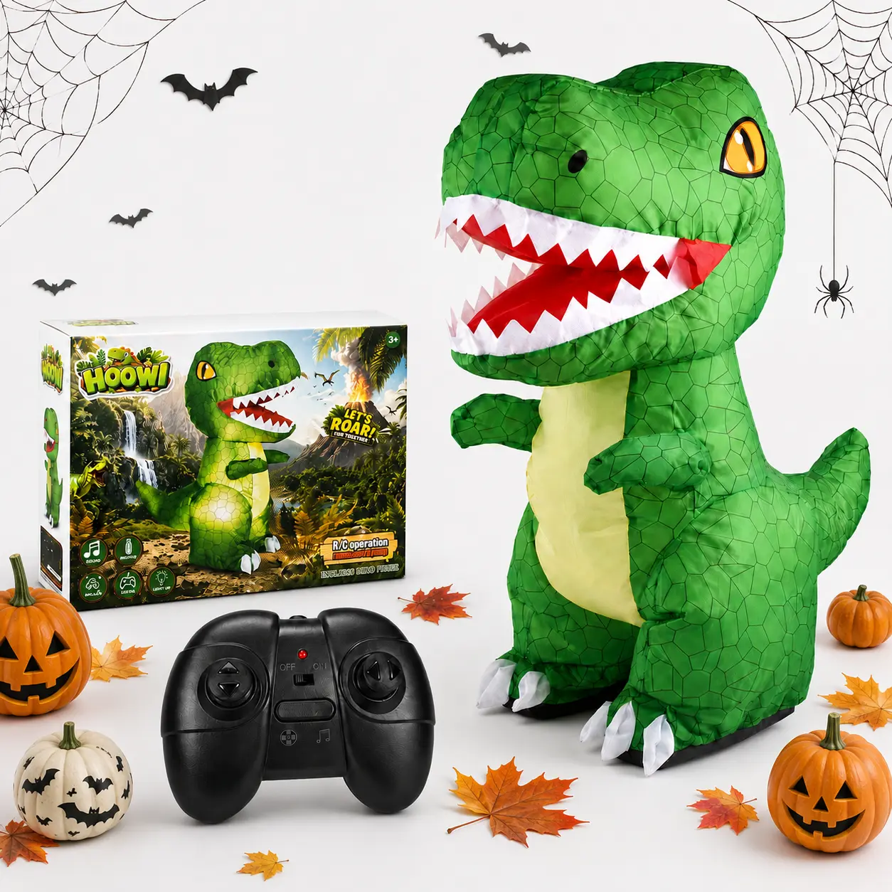Remote Control Inflatable Dinosaur Toy, 2.4GHz Rechargeable Walking T-Rex with Built-in Light Up, Roar Sounds, 360° Rotation, Forward & Backward Movement, Walking Rc Dino， Halloween Christmas Birthday Gift for Boys & Girls