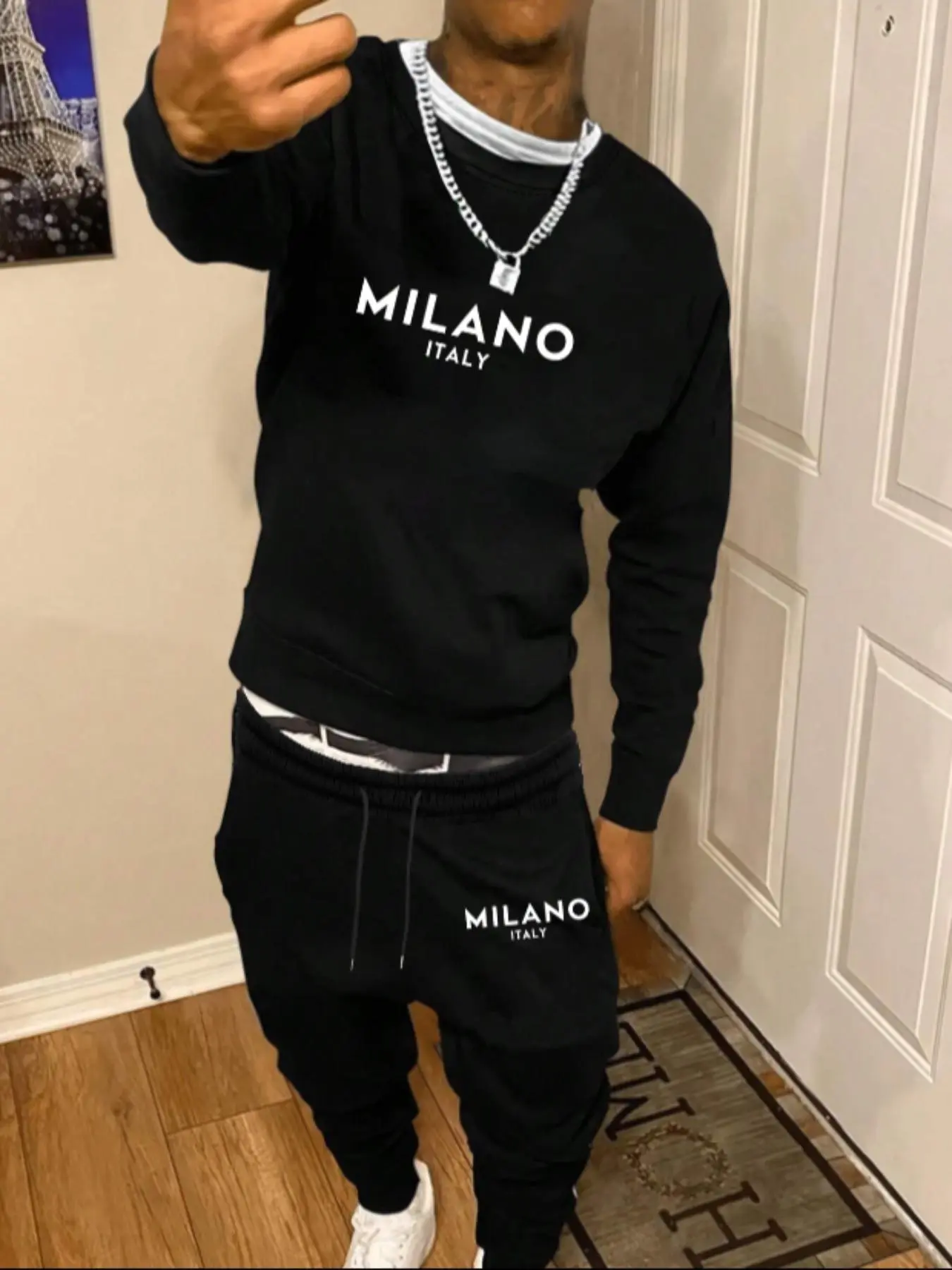 Men's Letter Print Knitted Sweatshirt & Sweatpants Set, Casual Regular Fit Long Sleeve Pullover & Jogger Pants, Men's Fall & Winter Clothes for Daily Wear