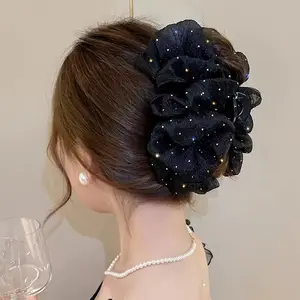 Elegant Princess Bubble Hair Clip, 13cm Dual-Sided Mesh Bow Headpiece, Back-Of-Head Hair Accessory for Women