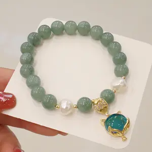 Natural High quality Jade Bracelet With Blue Fox Charm Blue Water Jade For Daily Wear jade bracelet