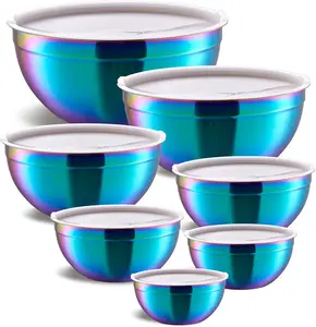 Colorful Mixing Bowls with Airtight Lids, Stainless Steel Nesting Mixing Bowls Set of 7, Ideal for Baking, Prepping and Serving , Size 7, 3.6, 2.7, 2.1, 1.5, 1.1,0.8 QT, Stackable Design