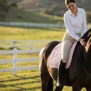 Rose/Heart Quilt Horse Saddle Pad, Hortensia Pink Equestrian Saddle Pad, Anatomical design with extra space for the withers. Quick-drying lining. Satin outer fabric.  Anti-slip padding With a unique, hand-drawn quilt design.
