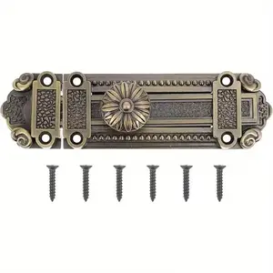 Vintage Heavy-Duty Metal Door Lock and Bolt Set with Floral Pattern, Sliding Security Lock for Windows and Doors, No Battery Required, Easy Installation, Durable and Classic Design for Home Security