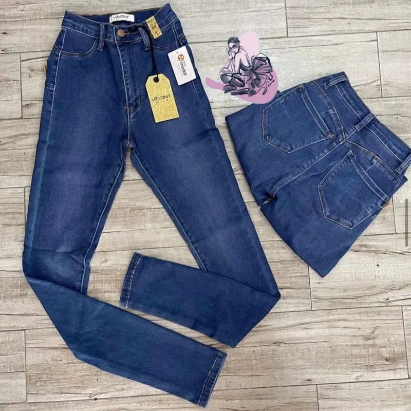 Vibrant Levanta Cola Azul Claro, Jeans de tiro alto súper strech
