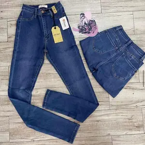 Vibrant Levanta Cola Azul Claro, Jeans de tiro alto súper strech