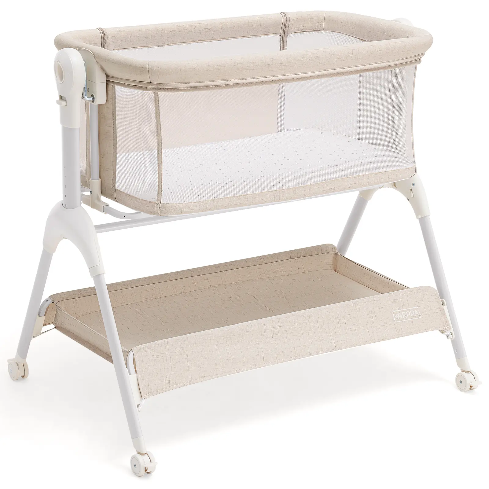 HARPPA 3-in-1 Cuddly Rocking Bassinet - Baby Furniture, Height Adjustable Cribs, Bedside Cot, Toddler Bed, Metal Frame, Storage Design, Sway Function, Mattress Cover (No Sheet),summerwins