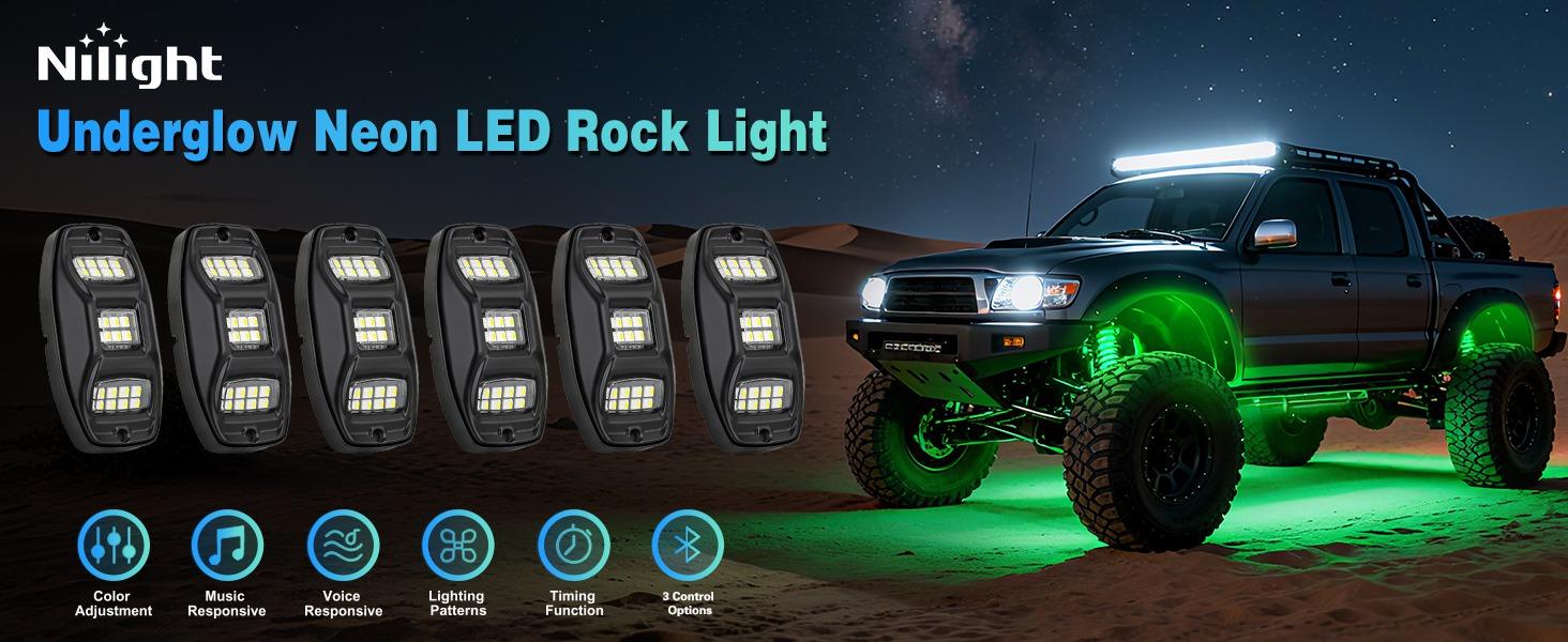 Nilight RGBW LED Rock Lights Kit, 6 Pods 22LED Wide Angle Remote & Bluetooth App Dual Control with Music Modes Multicolor Underglow Neon Wheel Well Light Fit for ATV UTV SUV Offroad Truck RZR Boat