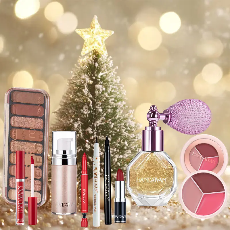 Christmas Makeup Set 10-Piece Cosmetics Kit, Includes Eyeshadow, Lip Gloss, Blush, Makeup Bag, Perfect for Holiday Celebrations and Gifts