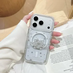 Round Edge Double Sided IMD Magnetic Full Screen Gold Foil Snowflake Foldable Stand Phone Case for iPhone 13 14 15 16 17 Pro Max Shockproof Protective Cover