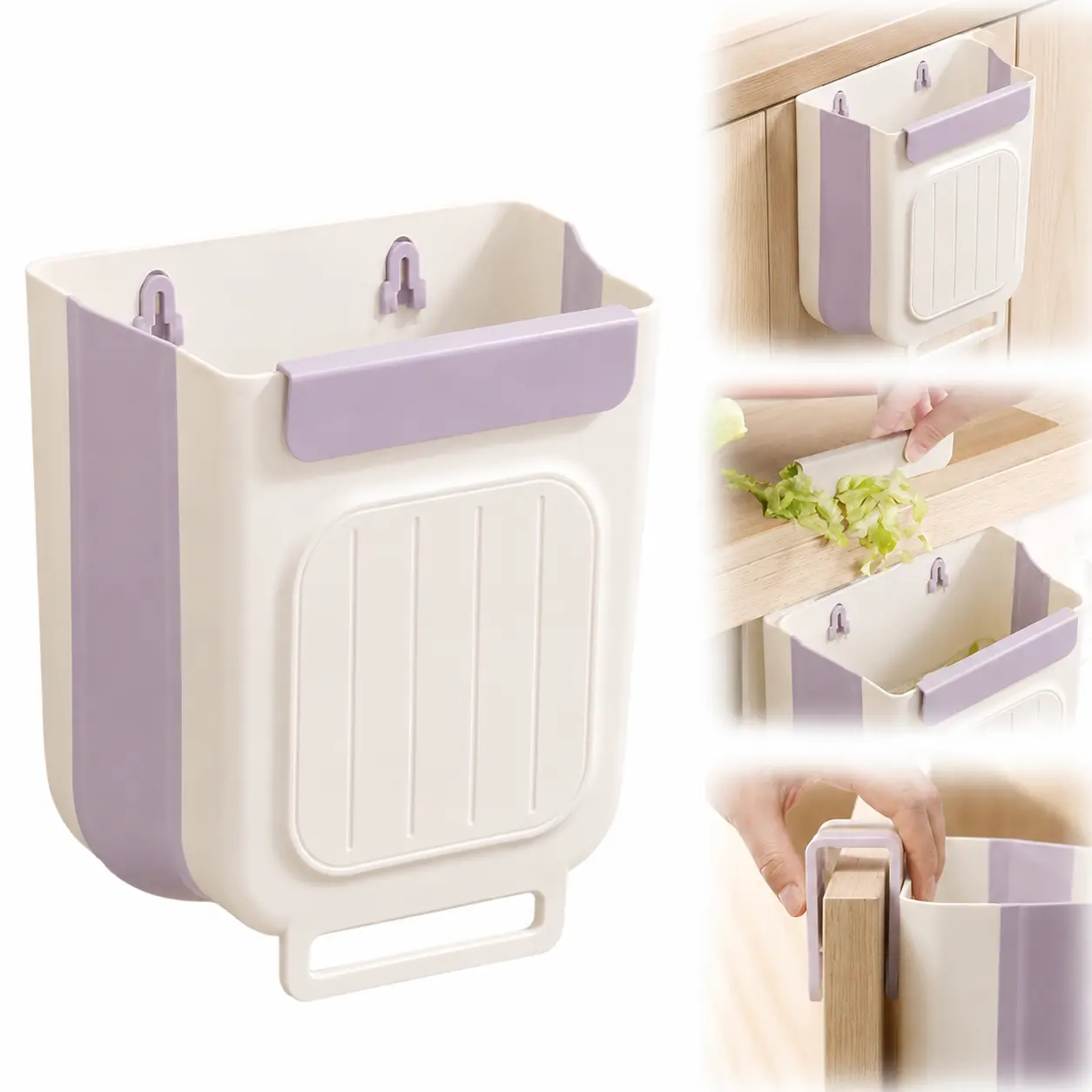 Foldable Hanging Garbage Storage Bucket & Kitchen Trash Bin, Cabinet Door Kitchen Waste Collection & Vegetable Peel Garbage Disposal, Wall Mount Hanging Kitchen Waste Container, Space Saving Collapsible Easy Clean Kitchen Accessory
