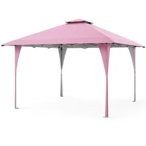 COSTWAY - 13 X 13 FT Pop up Gazebo with Portable Carrying Bag 8 Stakes and 4 Wind Ropes-Pink
