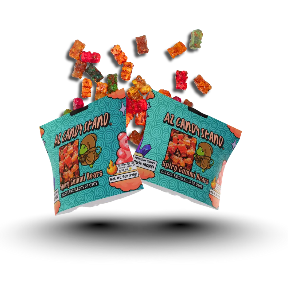 AZ Candy Stand Spicy Gummi Bears Dulces Enchilados 25% More Candy Arizona Made 2-Pack Bundle (5oz per bag 10 oz Total )Bold Flavor Perfect for Any Occasion