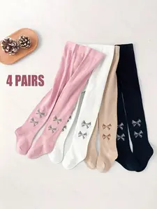 4 pairs of girls' bow-decorated pantyhose Set - Tights Stretch Set - lovely and sweet style, soft and skin-friendly, which is an ideal choice for little girls' daily and Party clothing collocation, Kid