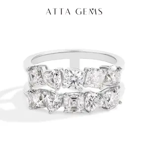 Double row sparkling Cushion&Octagon&Heart Cut Synthetic Moissanite ring D Color VVS1 for Women Wedding Band Engagement Gift Fine Jewelry R141