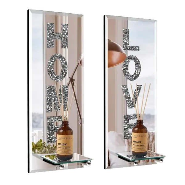 Wall Sconce Candle Holder Set of 2 Crystal Crush Diamond Mirrored Candle Sconces Love & Home Letter Wall Decorations Bling Hanging Mdf Room
