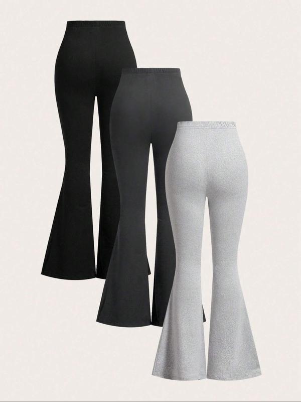 Women's Solid Color Flare Leg Pants, Casual Comfy Elastic Waist Bell Bottom Trousers for Daily Wear, Ladies Bottoms for Spring & Fall, Minimalist, Casual Fashion Trousers