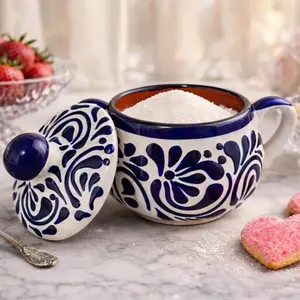 Handmade Cobalt Blue Sugar Tray with Elegant Floral Design and Ceramic Construction for Everyday Use