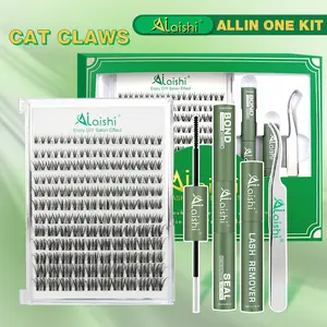 Ailaishi Cat Eye Lash Clusters Kit,  10‑18mm,120pcs D Curl Soft Natural Lashes with Bond and Seal, Remover, Tweezers, DIY 3D Cluster Eyelash Extensions, Natural Fake Wispy Individual Clusters