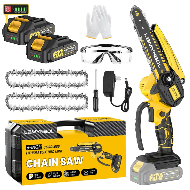 Mini 6-inch Chainsaw - Portable Electric Cordless Pruning Saw with Upgraded Copper Motor,21V 2000mAh Rechargeable Battery, And Safe Trimming for Quick Cutting Of Tree Branches,Lightweight Design Upgraded Tool Kit Cutting Outdoorfun