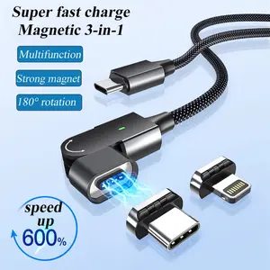 Liu Fei Digital Magnetic Fast Charging Cable 180° Rotation USB C Multi Charging Cable With Type C/Micro USB For Huawei Iphone Xiaomi