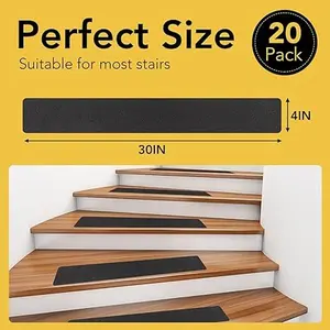 20 Pack 4" x 30" Heavy Duty Anti Slip Tape for Stairs Waterproof, Pre-Cut Stair Treads Non Slip Outdoor, 80 Grit High Traction Non Slip Step Treads, Abrasive Adhesive for Step,Staircase, Deck
