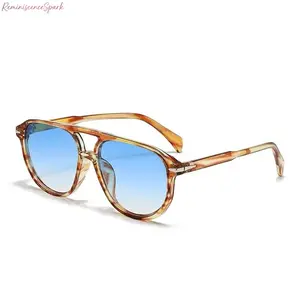 Unisex Aviator Crossover Polarized Sunglasses, Double Bridge Retro Fashion Eyewear, UV400 Protective Lightweight Shades for Driving, Outdoor Sports, Travel & Daily Casual Wear