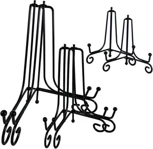 Plate Stands Display 6PCS 3 Size Black Iron 4 6 8 Inch Decorative Metal Plate Holders Mini Easel Frame Book