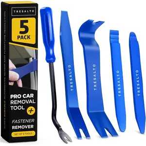 Auto Trim Removal Tool Kit - 5-Piece No Scratch Pry Tool Set for Car Panel and Dashboard Removal - Includes Door Panel Tools, Push Rivets, Car Clips - Essential for Interior Trim Work - Blue