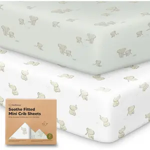2-Pack Mini Crib Sheets Fitted - 38x26 Pack N Play Sheets for Pack and Play Mattress, Organic Cotton, Soft & Breathable Playard Bedding, Neutral Mini Toddler Bed Cover for Boys, Girls