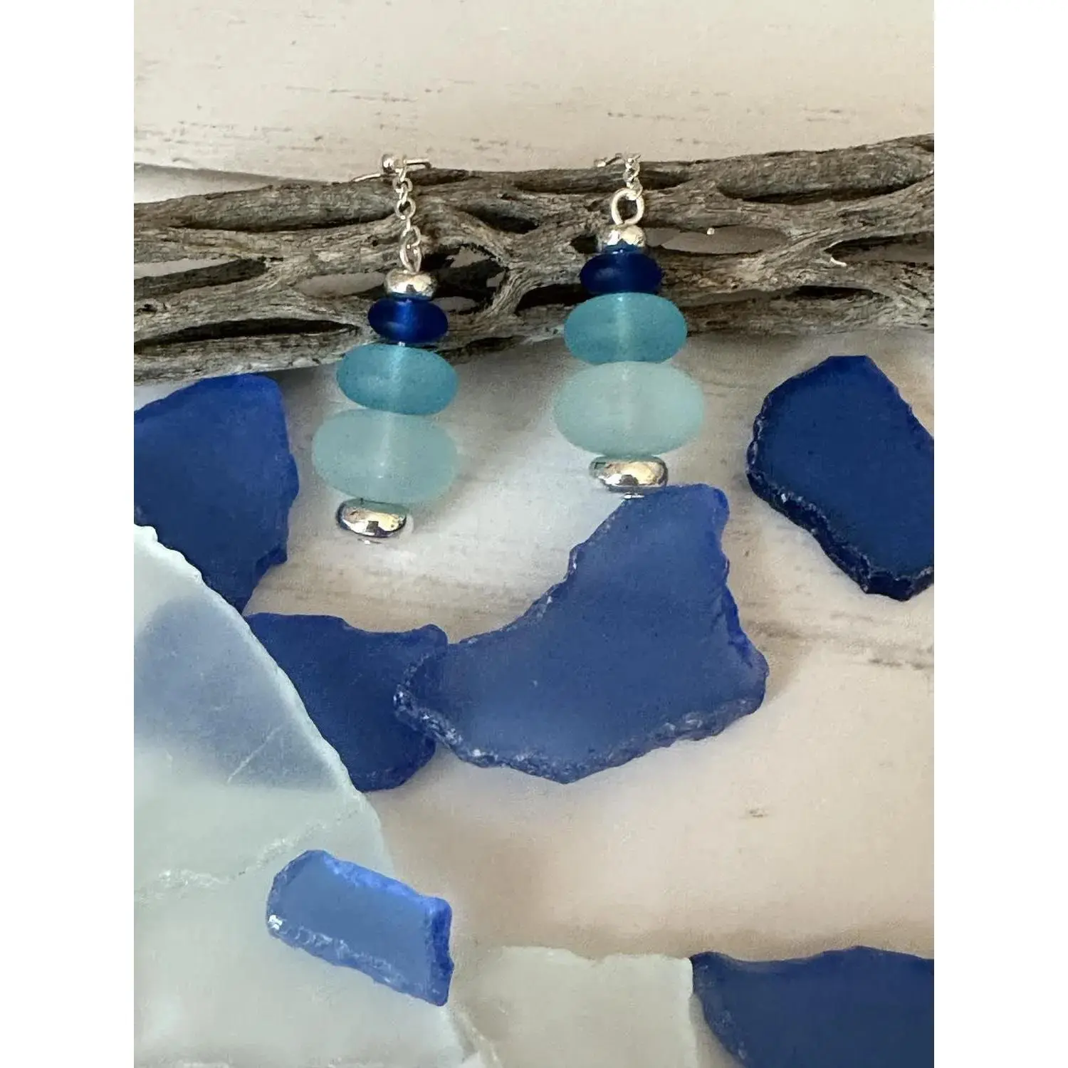 Blue Sea Glass Earrings